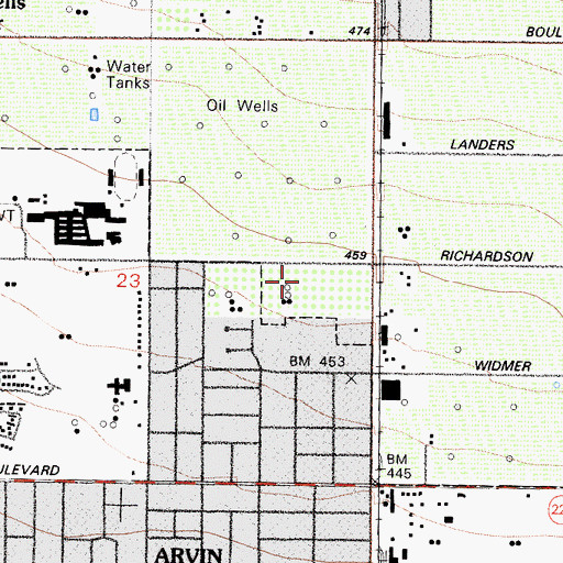 Topographic Map of Arvin Little League Field, CA