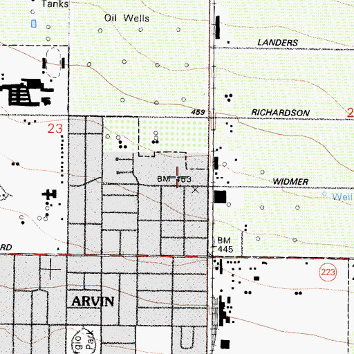 Topographic Map of Arvin Mobile Home Estates, CA