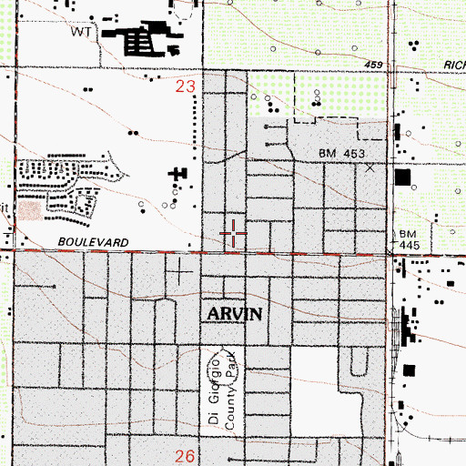Topographic Map of Arvin Post Office, CA