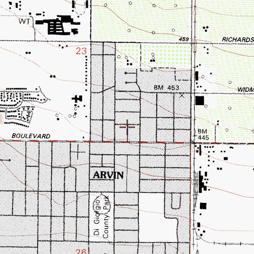 Topographic Map of Kern County Building, CA