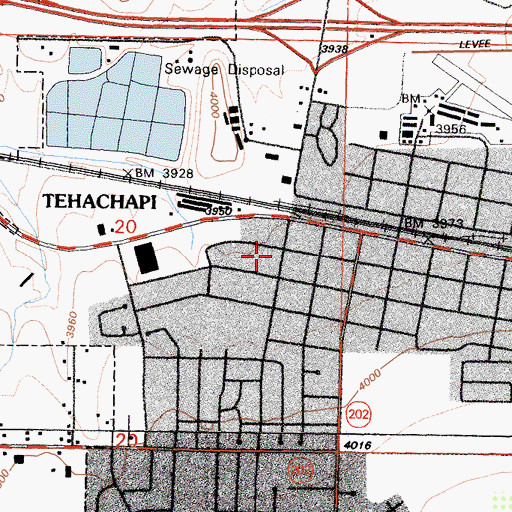 Topographic Map of Tehachapi Branch Kern County Library, CA