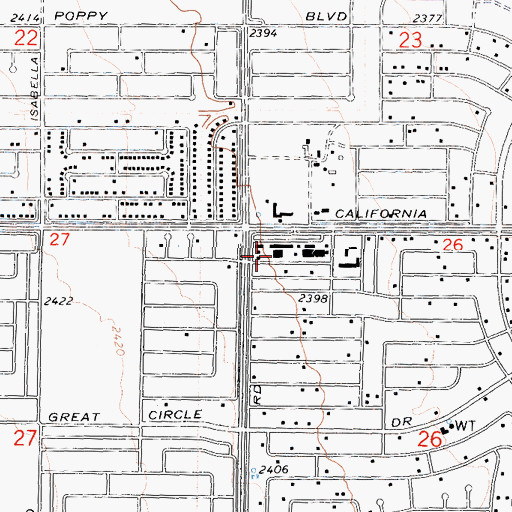 Topographic Map of Aspen Mall Shopping Center, CA