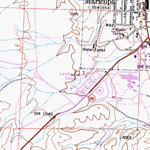 Topographic Map of Maricopa Airport (historical), CA