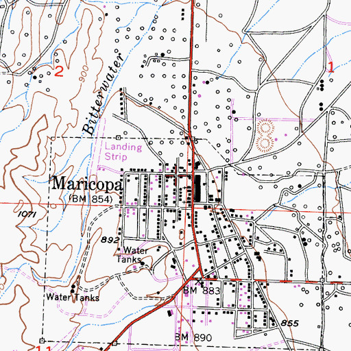 Topographic Map of Maricopa Branch Kern County Library, CA