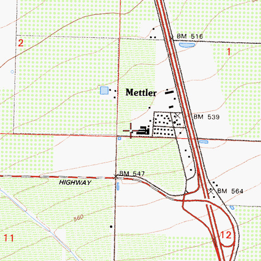 Topographic Map of Mettler Elementary School, CA
