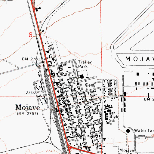 Topographic Map of Mojave Post Office, CA
