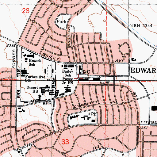 Topographic Map of Edwards Post Office, CA