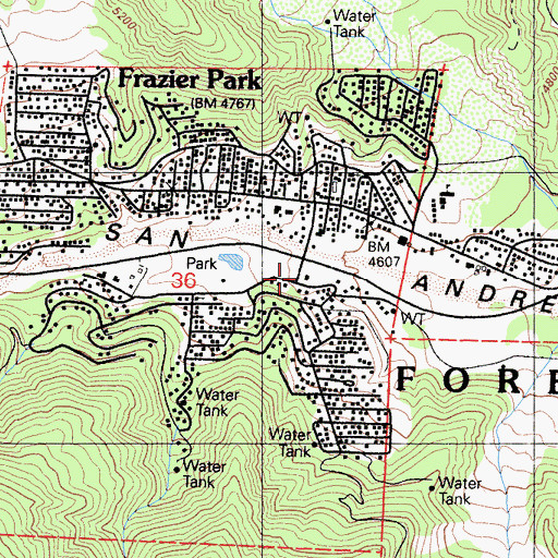 Topographic Map of Frazier Park Post Office, CA