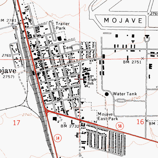 Topographic Map of Mojave Junior / Senior High School, CA