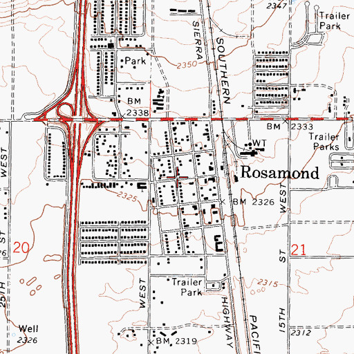 Topographic Map of Rosamond Chamber of Commerce, CA