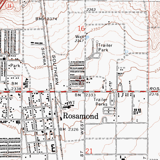 Topographic Map of Saint Mary of the Desert Church, CA
