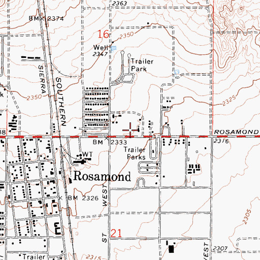 Topographic Map of Willow Springs Church, CA