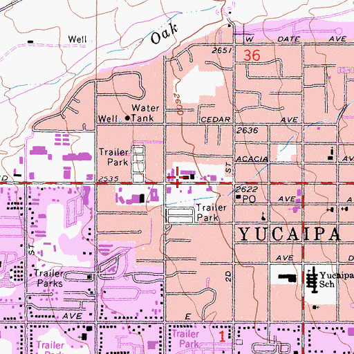 Topographic Map of First Baptist Church of Yucaipa, CA