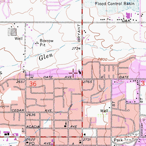 Topographic Map of Green Valley Bible Foursquare Church, CA
