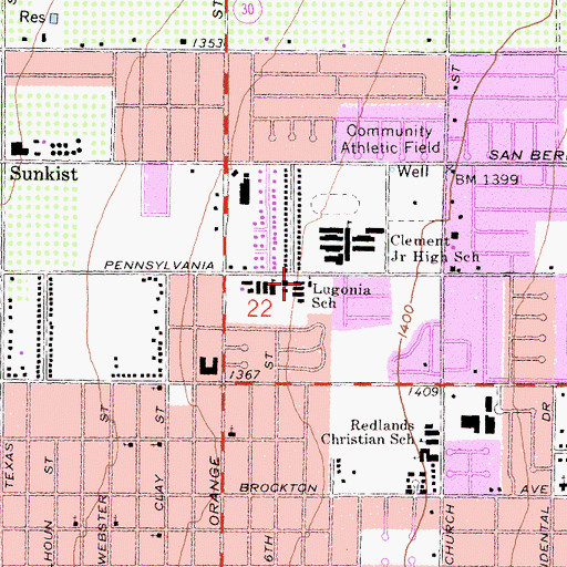 Topographic Map of Northside Baptist Church, CA
