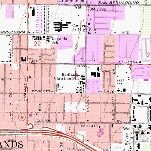 Topographic Map of Redlands Christian Center, CA