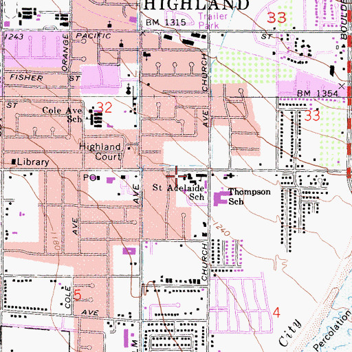 Topographic Map of Saint Adelaide Catholic Church, CA