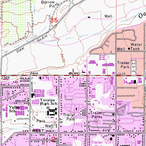 Topographic Map of Yucaipa City Hall, CA