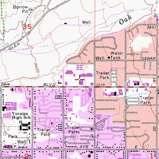 Topographic Map of Yucaipa Square Shopping Center, CA