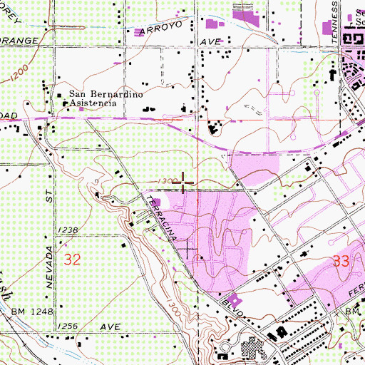 Topographic Map of Brookside Park, CA