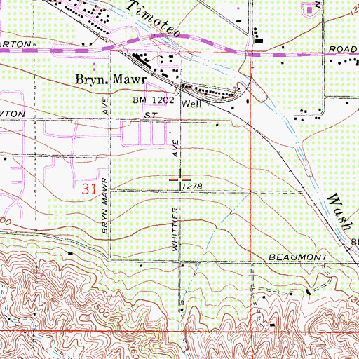 Topographic Map of Bryn Mawr Elementary School, CA