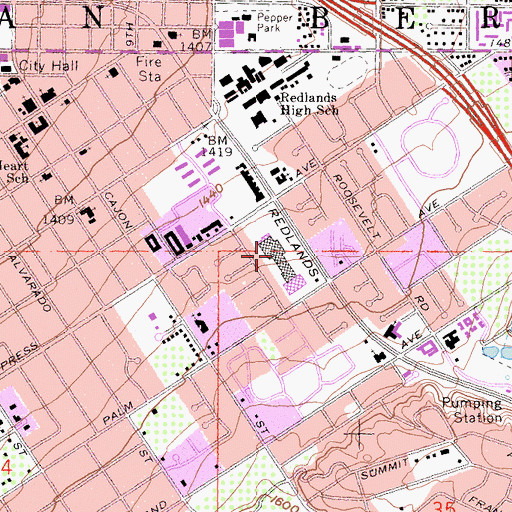 Topographic Map of Citrus Village Shopping Center, CA
