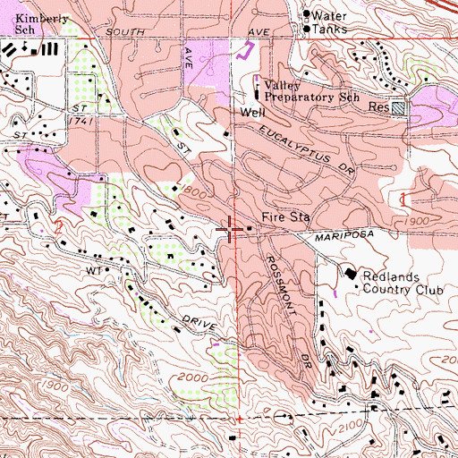 Topographic Map of Redlands Fire Department Station 262, CA