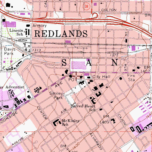 Topographic Map of First Church of Christ Scientist, CA