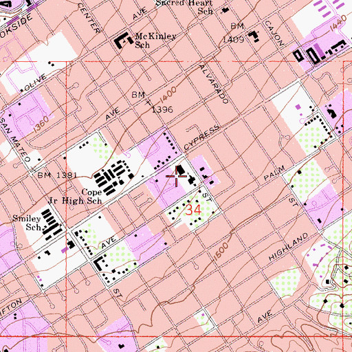 Topographic Map of First Lutheran Church, CA