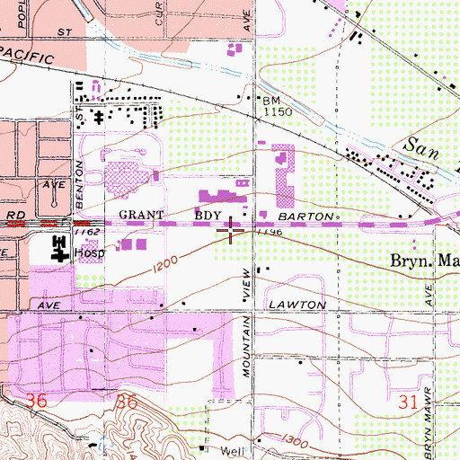 Topographic Map of Loma Linda Branch San Bernardino County Library, CA