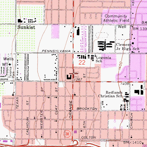 Topographic Map of Lugonia Homes, CA