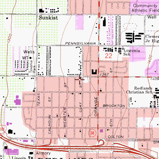 Topographic Map of Lugonia Park, CA