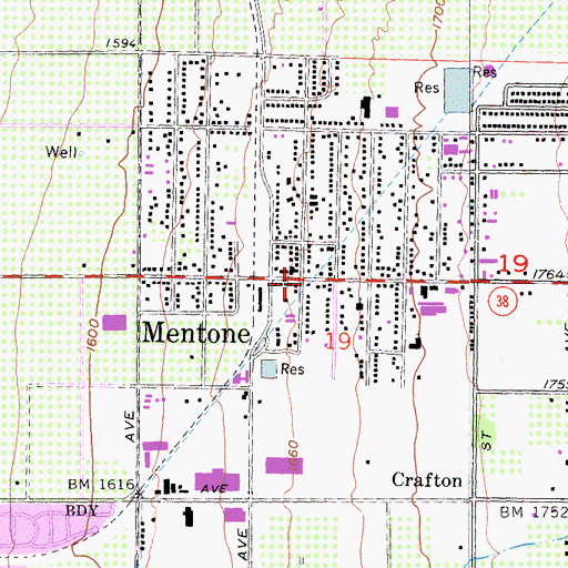 Topographic Map of Mentone Post Office, CA