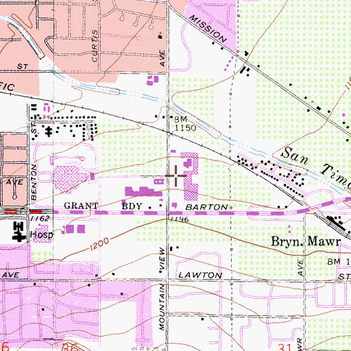 Topographic Map of Mountain View Plaza Shopping Center, CA