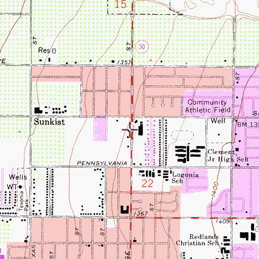 Topographic Map of North Redlands Shopping Center, CA