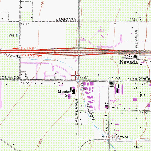 Topographic Map of Pavillion at Redlands Shopping Center, CA