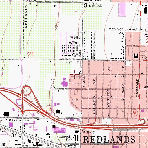 Topographic Map of Redlands Apostolic Church, CA