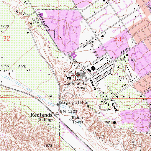 Topographic Map of Redlands Community Hospital, CA