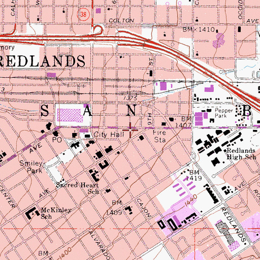Topographic Map of Redlands Foursquare Tabernacle, CA