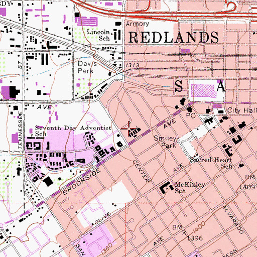 Topographic Map of Redlands Seventh Day Adventist Church, CA