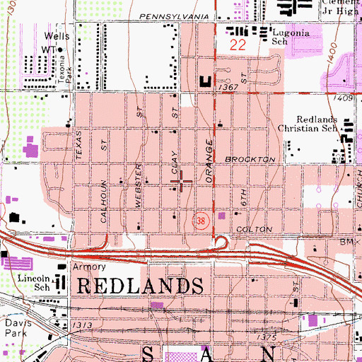 Topographic Map of Temple Baptist Church, CA