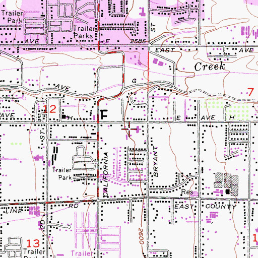 Topographic Map of Bryant Street Baptist Church, CA