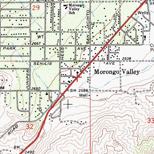 Topographic Map of Morongo Valley Post Office, CA