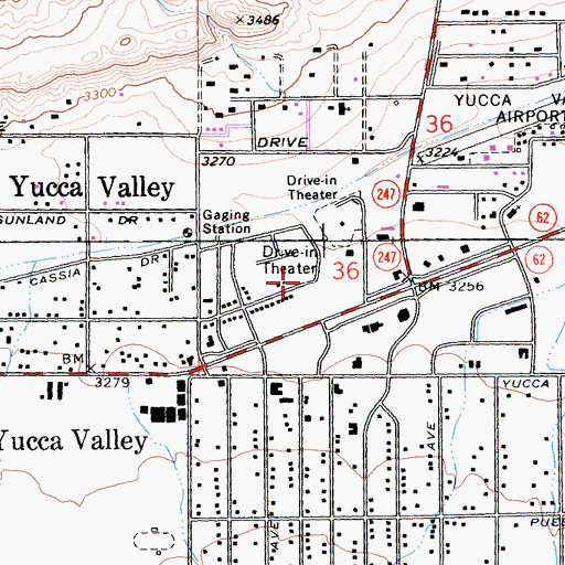 Topographic Map of Yucca Valley Branch San Bernardino County Library, CA