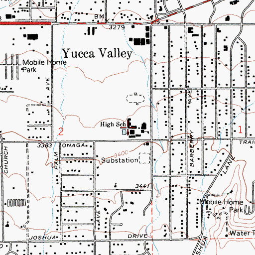 Topographic Map of Yucca Valley High School, CA