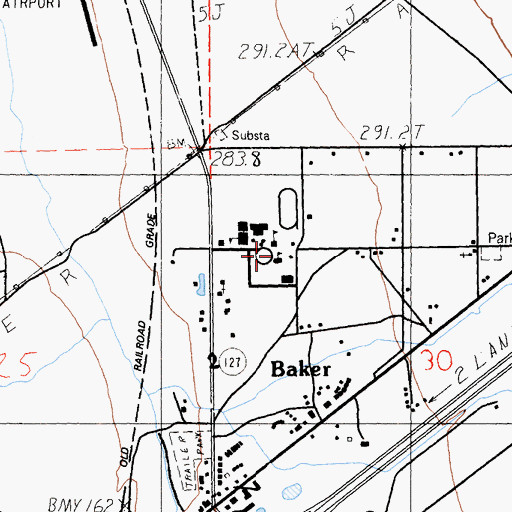 Topographic Map of Baker Elementary School, CA