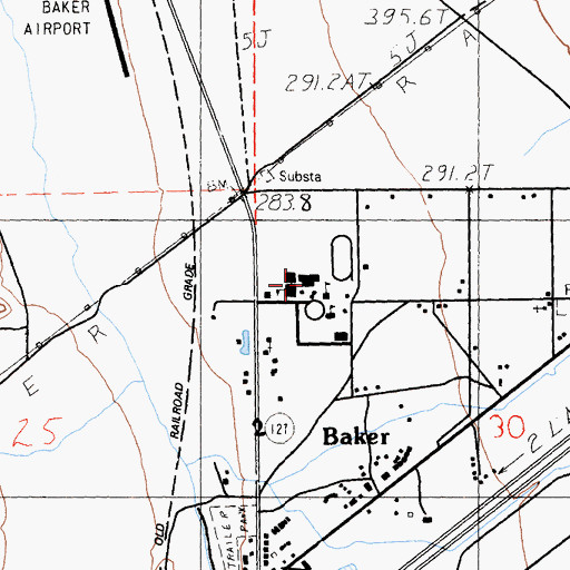 Topographic Map of Baker High School, CA