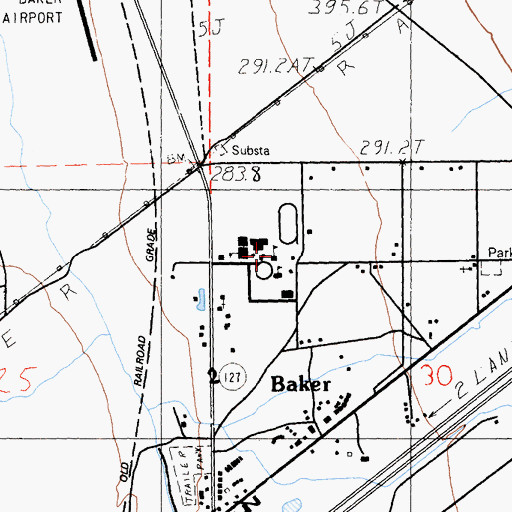 Topographic Map of Baker Junior High School, CA