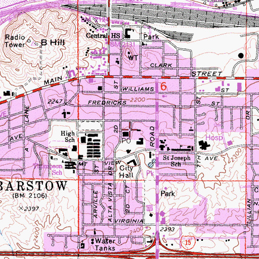 Topographic Map of Barstow Branch San Bernardino County Library, CA
