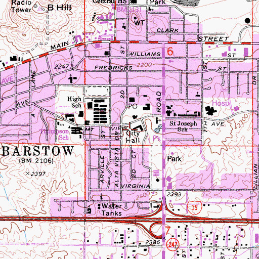 Topographic Map of Barstow City Hall, CA